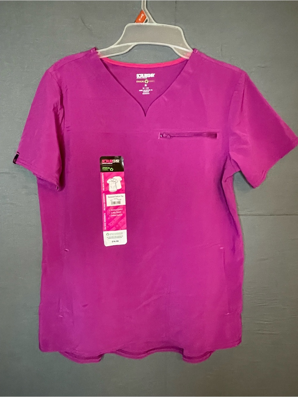 Scrubstar Premium Ethical Fabric Scrub Top XS Violet Charm Tuck In V-Neck NWT